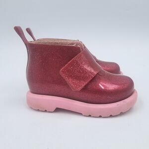 Mini Melissa Pink Glitter Boots Girls Size 9 Hook & Loop Closure